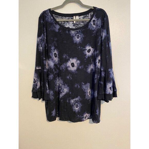 Tops - Est. 1946 Tie-Dye Womens Top With Ruffled Sleeves XL Black & Blue Long Line